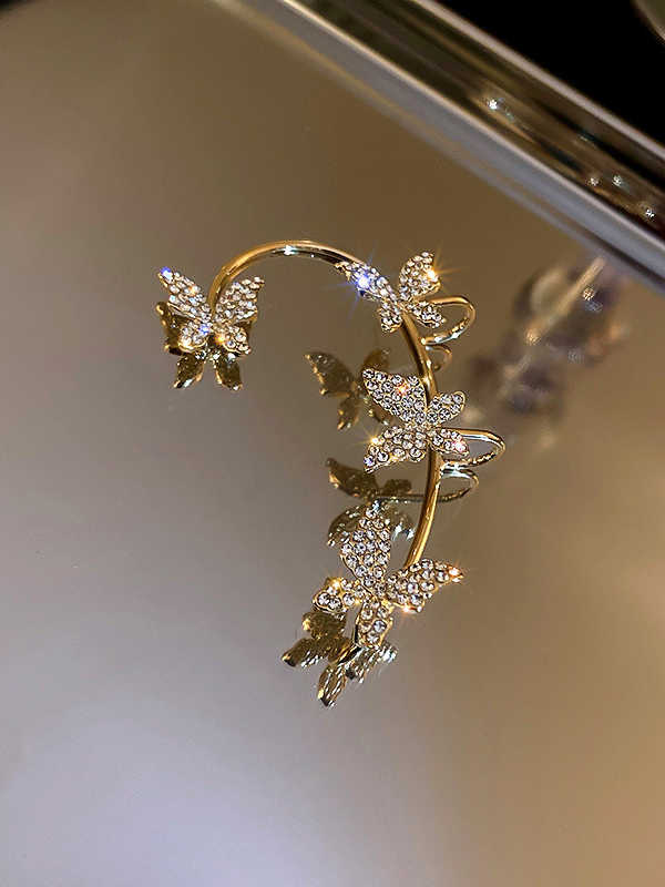 Gold Stylish Rhinestone Butterfly Earrings Accessories