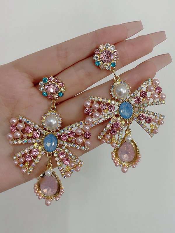 Statement Pink Bow-embellished Earrings Accessories