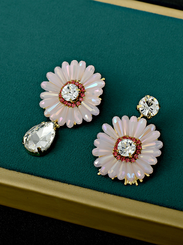Pink Original Vintage Asymmetric Floral Earrings Accessories