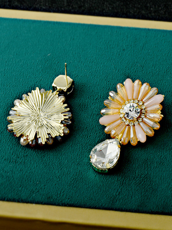 Champagne Original Vintage Asymmetric Floral Earrings Accessories