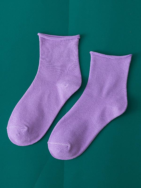 LIGHT PURPLE Solid Color Rolled Socks