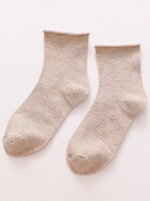 Khaki Solid Color Rolled Socks