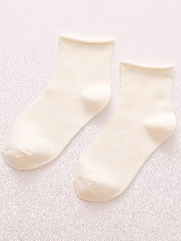 Milk White Solid Color Rolled Socks