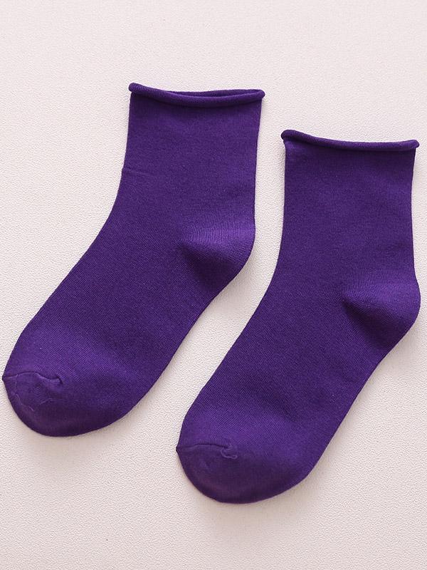 Purple Solid Color Rolled Socks