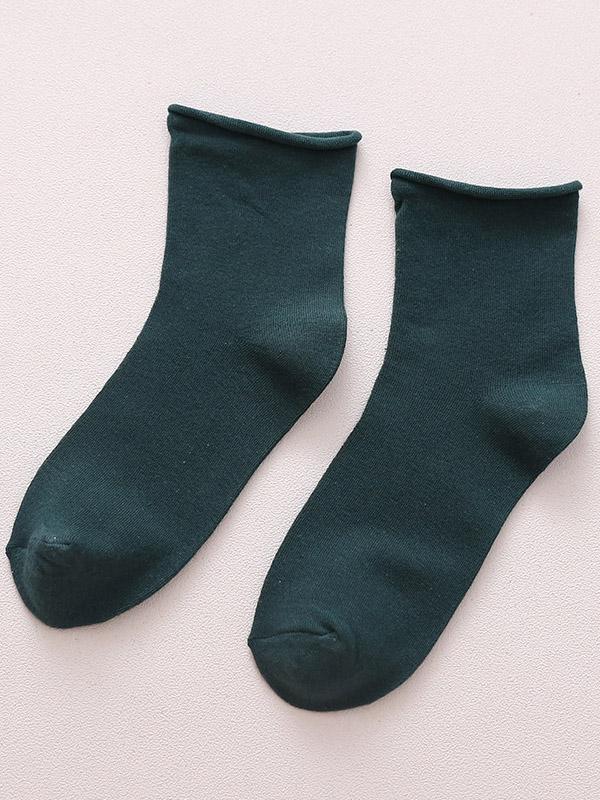 Ink Green Solid Color Rolled Socks