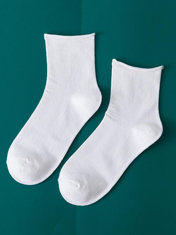White Solid Color Rolled Socks
