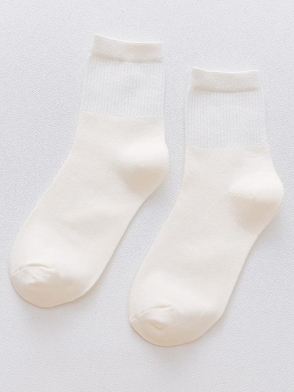 Milk White Solid Color Breathable Cotton Socks