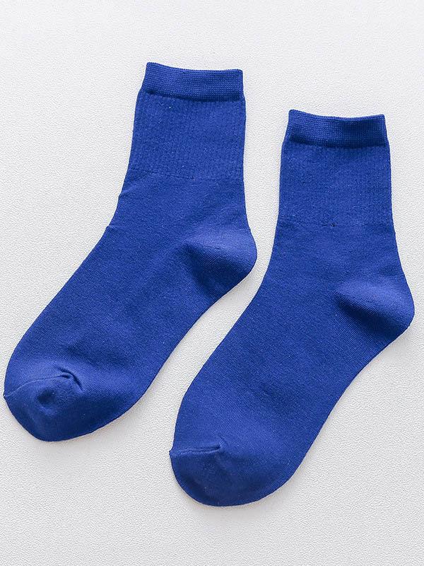 Royal Blue Solid Color Breathable Cotton Socks