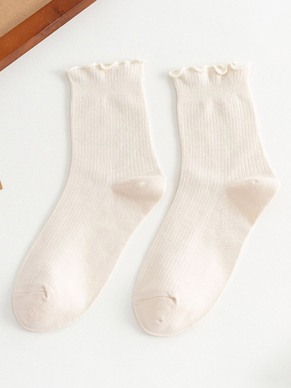 Creamy White Simple Falbala Socks