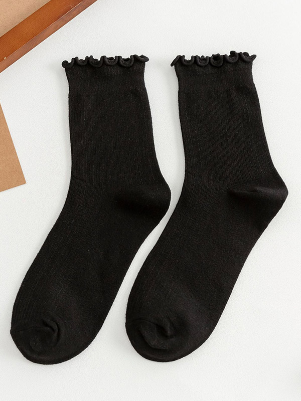 Black Simple Falbala Socks