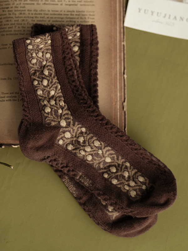 Coffee Vintage Jacquard Cotton Socks Accessories