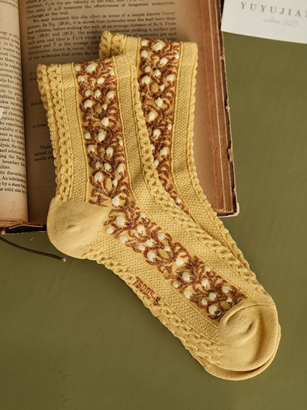 Yellow Vintage Jacquard Cotton Socks Accessories