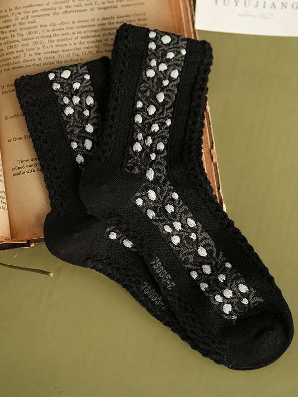 Black Vintage Jacquard Cotton Socks Accessories