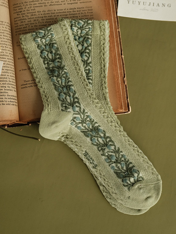 Green Vintage Jacquard Cotton Socks Accessories