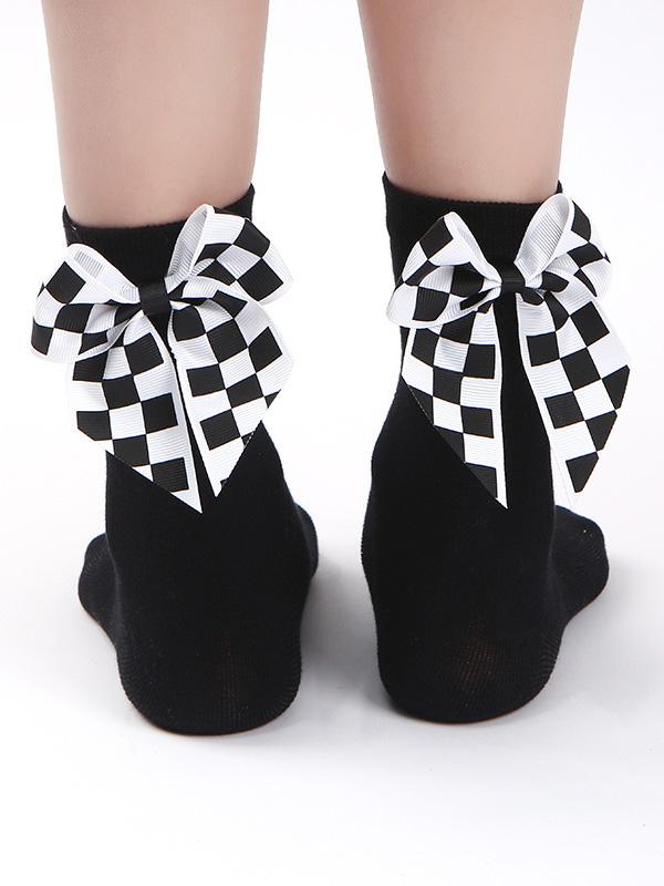 Black Plaid Bow-knot Decorative Socks