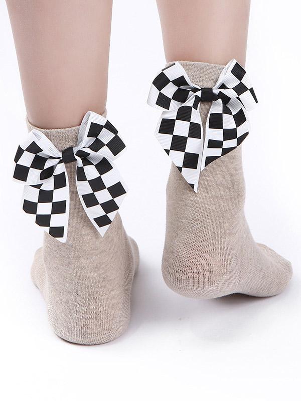 Beige Plaid Bow-knot Decorative Socks
