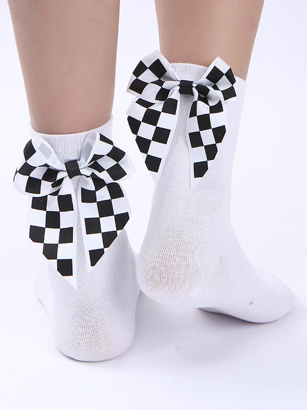 White Plaid Bow-knot Decorative Socks