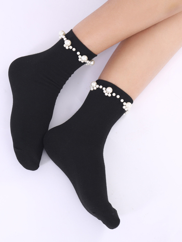 Black Urban Beaded Pearl Socks Accessories