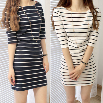 Striped Half Sleeve Slim Mini Dress
