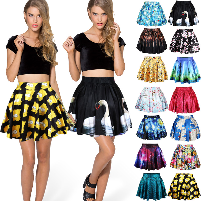 Galaxy Print Pleated Mini Skirts