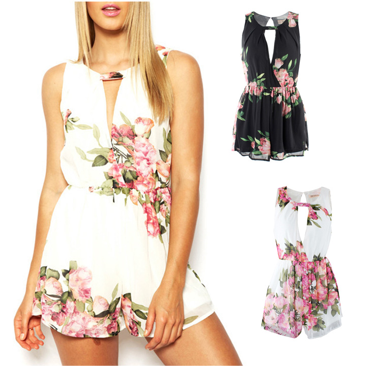 Floral Open Back Overall Chiffon Jumpsuit