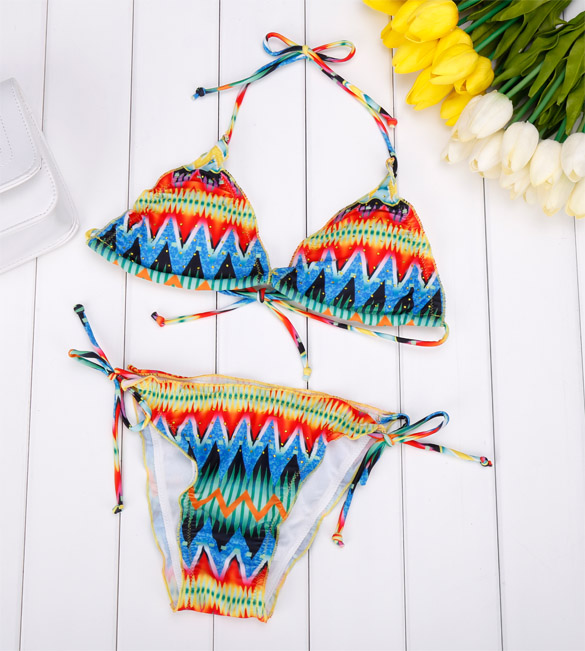 Halter Colorful Reversible String Bikini Set