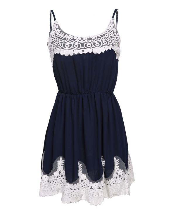 Lace Splicing Chiffon Mini Dress