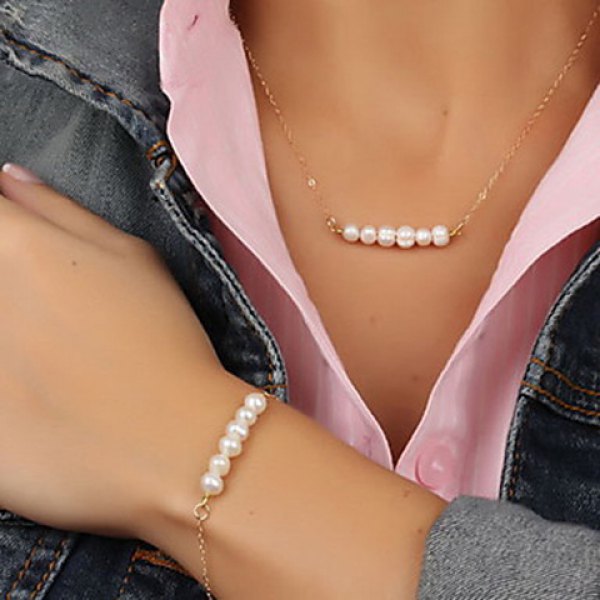 Faux Pearl Necklace And Bracelet