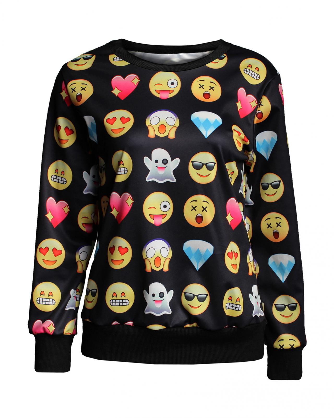 Emoji Print Womens Sweatshirt Tops