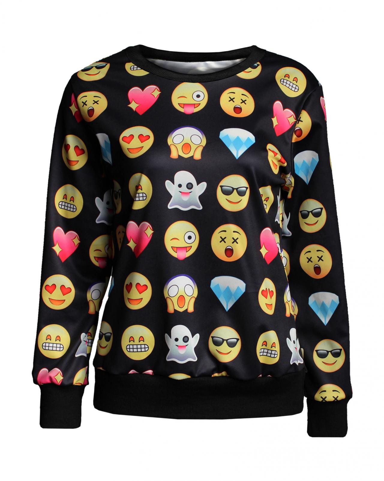 Women Plus Size Casual Face Emoji Print Pullover