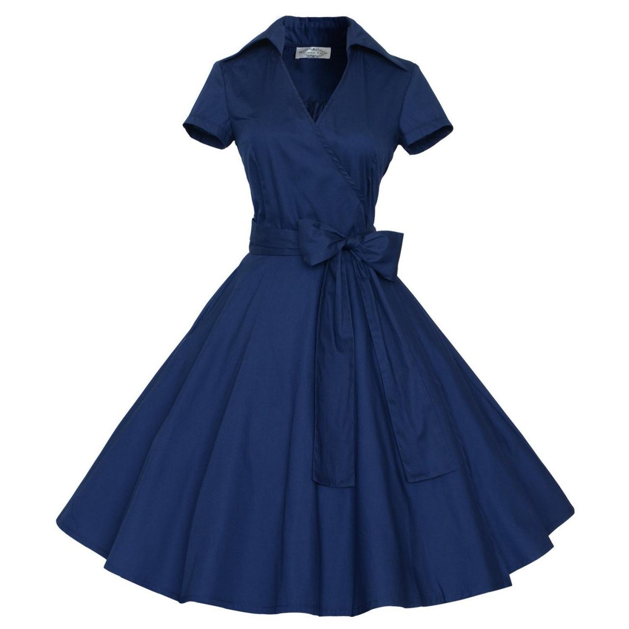 Long Sleeve V neck Retro Dress