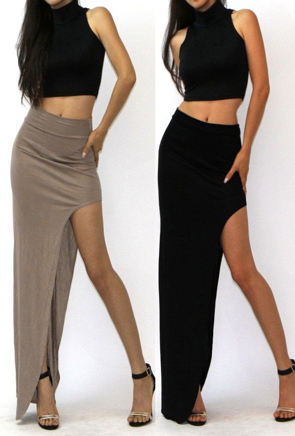 Fashion Women's High Waisted Side Open Long Maxi Dress Long Skirt
