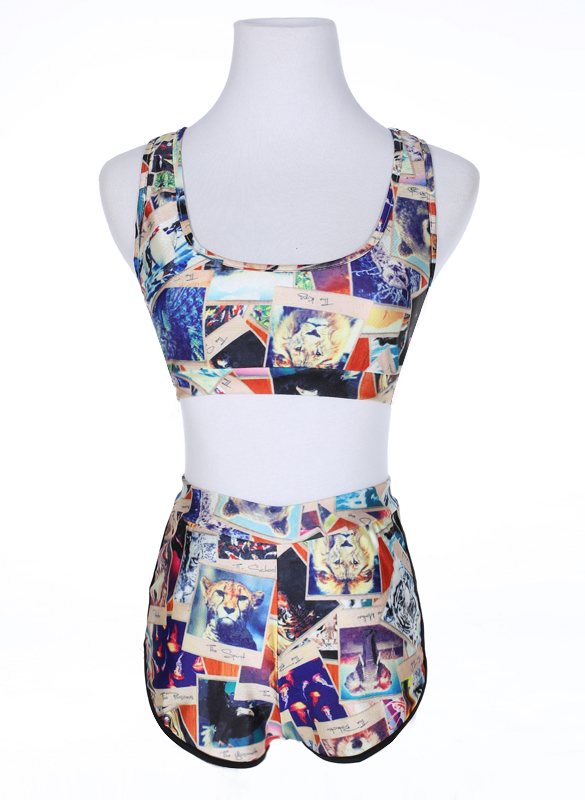 Trend Print Crop Top With Short Two Pieces Swimwear Bikini Set