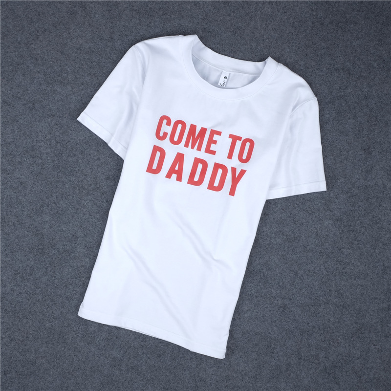 White Crew Neck T-shirt With Come To Daddy Print