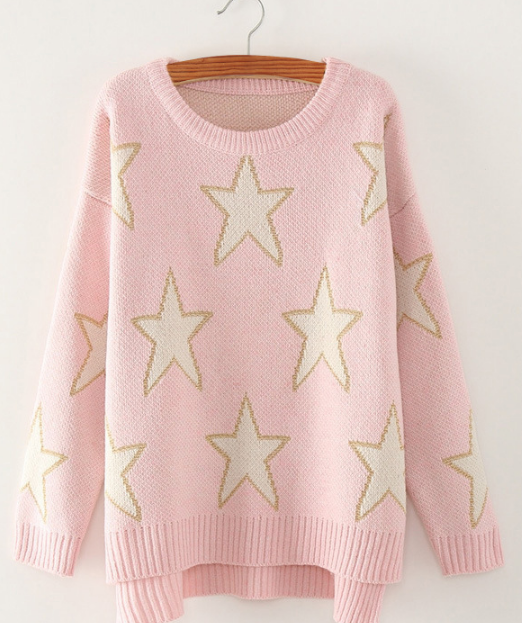 Print Cute Loose Scoop Knit Pullover Sweater