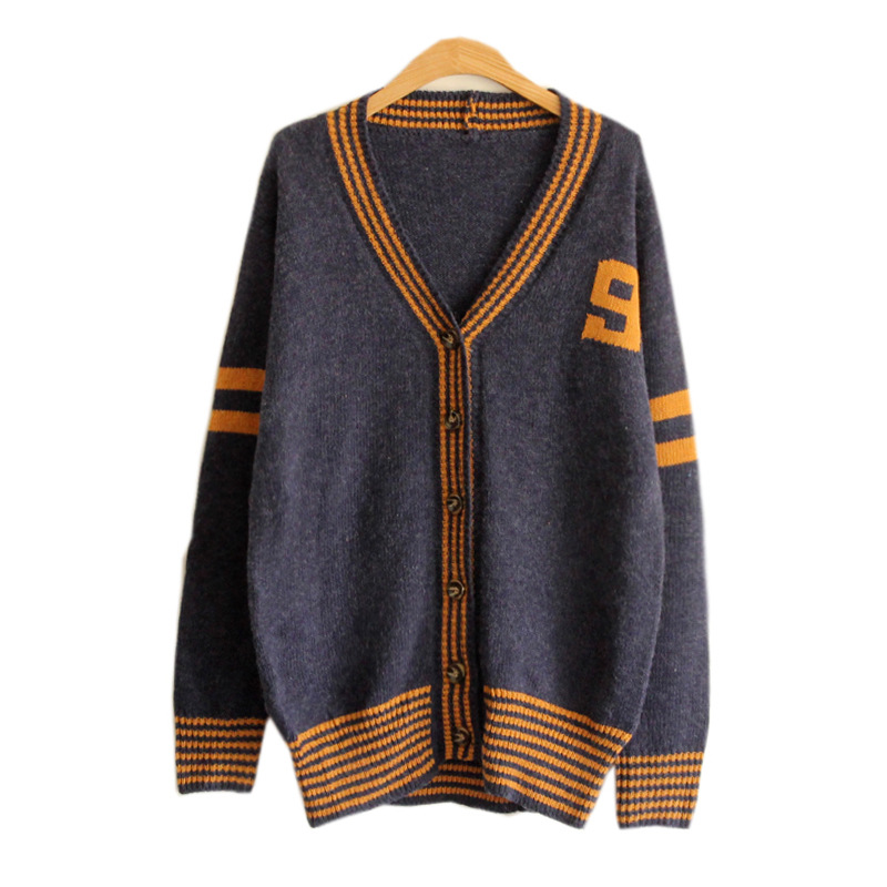 Korean Style Knit Cardigan V-neck Number Print Sweater