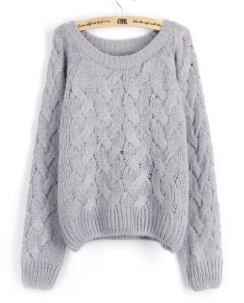 Korean Big Scoop Cable Pure Color Knit Sweater