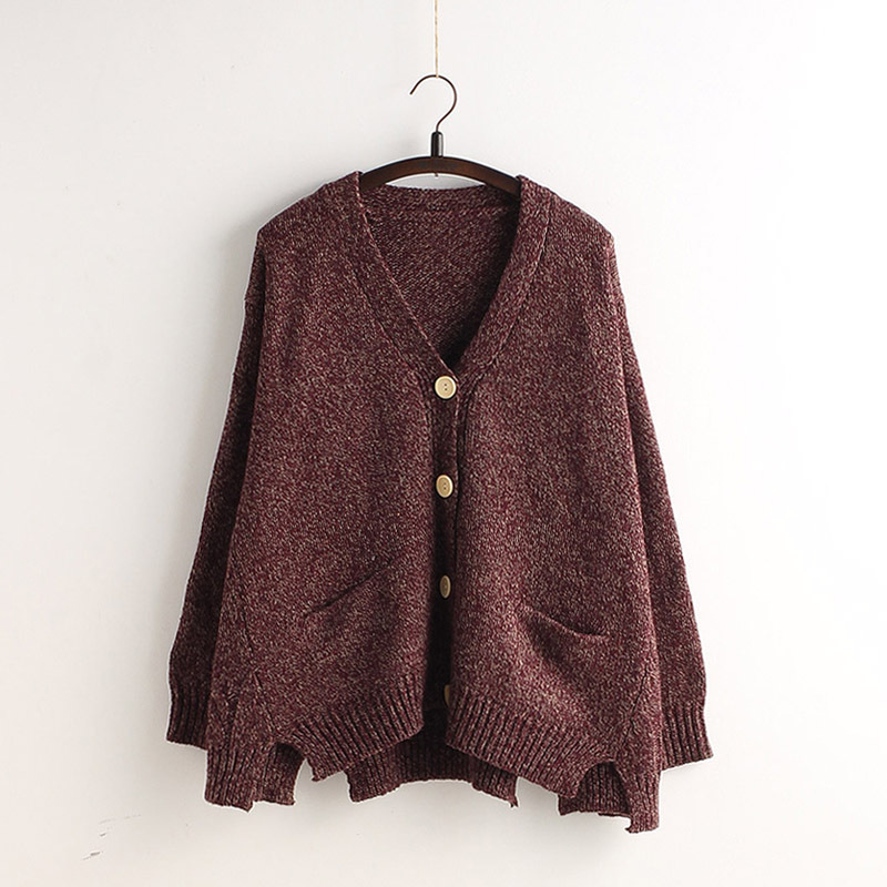 Cardigan Batwing Sleeve Loose Solid Color Knit Sweater