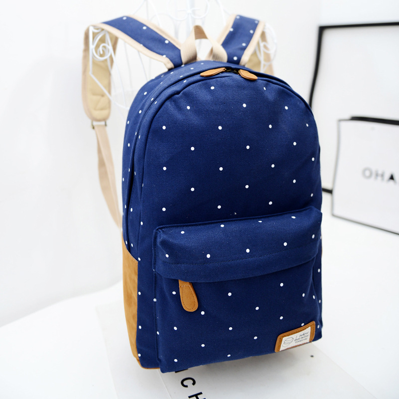 Polka Dot Candy Color Canvas Backpack School Bag on Luulla
