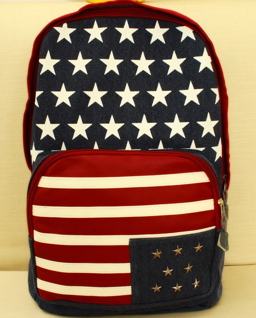Rivet Stars And Stripes Print Backpack School Travel Bag