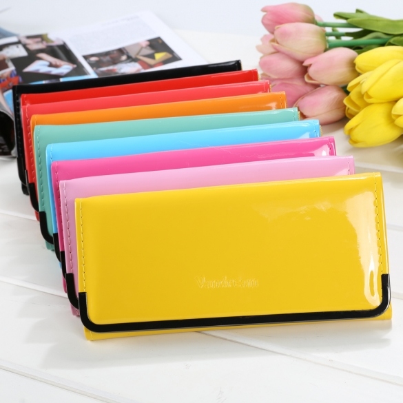 Candy Sweet Color Women Fashion Korean Style Patent Leather Long Wallet Clutch Bag