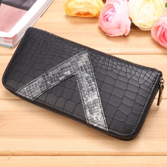 Women Synthetic Leather Wallet Zipper Around Plaid Clutch Casual Ol Party Long Purse