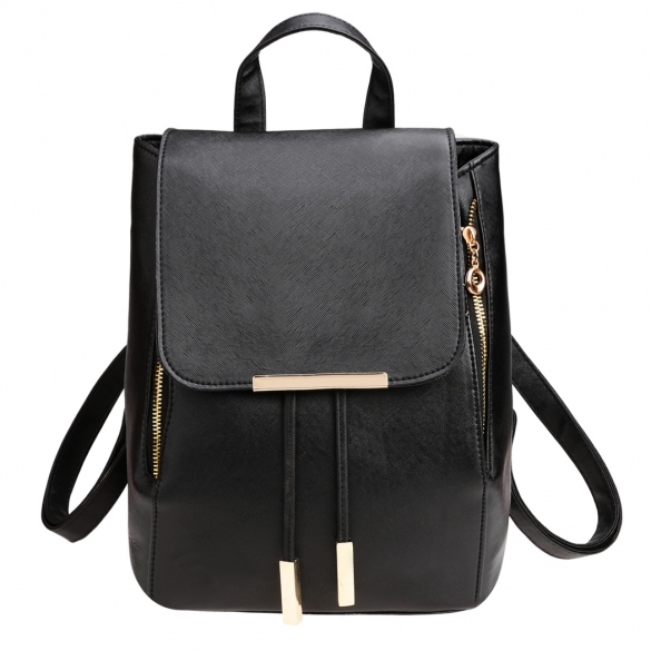 Black Faux Leather Backpack Featuring Zipper Detailing