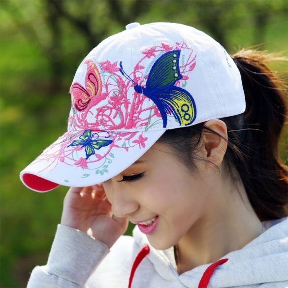 High Quality Womens Embroidered Flowers Butterflies Baseball Sport Fashion