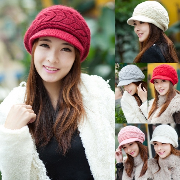 Women's Fashion Autumn Winter Knitted Cap Knitted Hat Double Layer Thermal