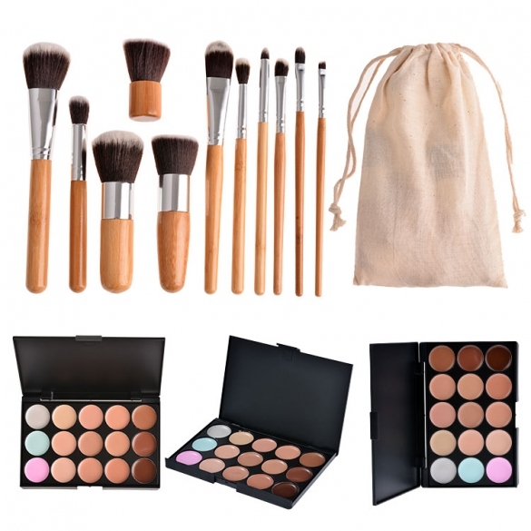 Professional 15 Colors Contour Face Cream Makeup Concealer Palette And 11pcs Brushes Set
