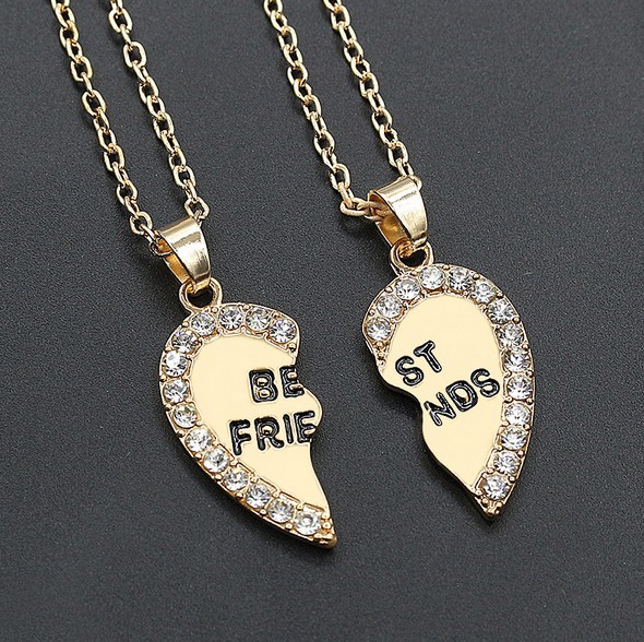 Part Love Shape Friends Fashion Pendants Diamond Necklace