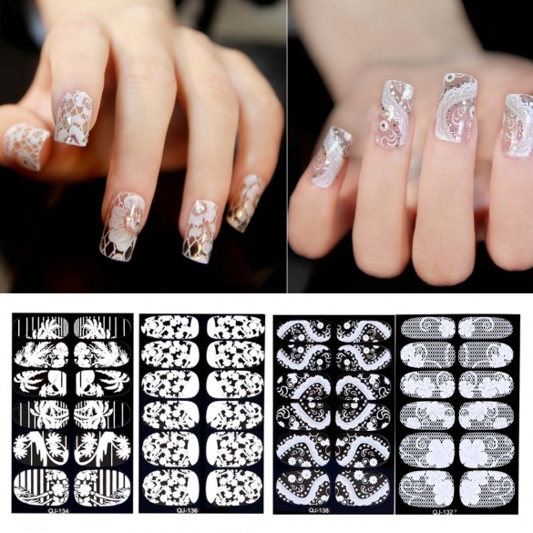 Flower 3D Lace Nail Art Decoration Self-Adhesive Nail Stickers Decals Full Wraps 6 Sheets/ Packs