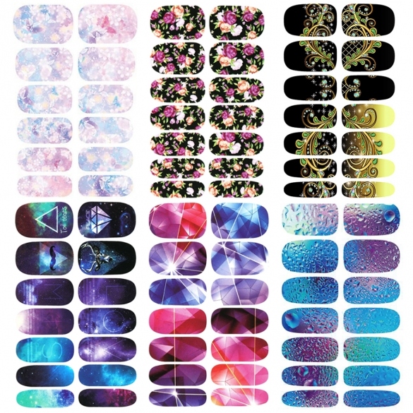 6PCS Water Transfer Foil Nails Stickers Manicure Nail Art Tool Decors Water Film Paper Decals Set
