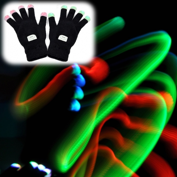 LED Rave Flashing Gloves Glow 7 Mode Light Up Finger Lighting Black